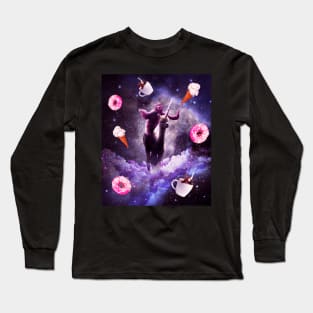 Outer Space Sloth Riding Alpaca Unicorn - Donut Long Sleeve T-Shirt